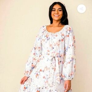 JessaKae Powder Blue Eyelet Floral Midi Dress